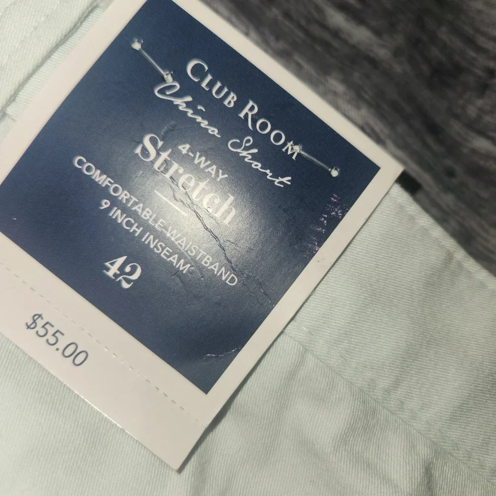 Club Room Chino‎ Shorts 4-Way Stretch Comfortable Waistband Light Blue Size 42